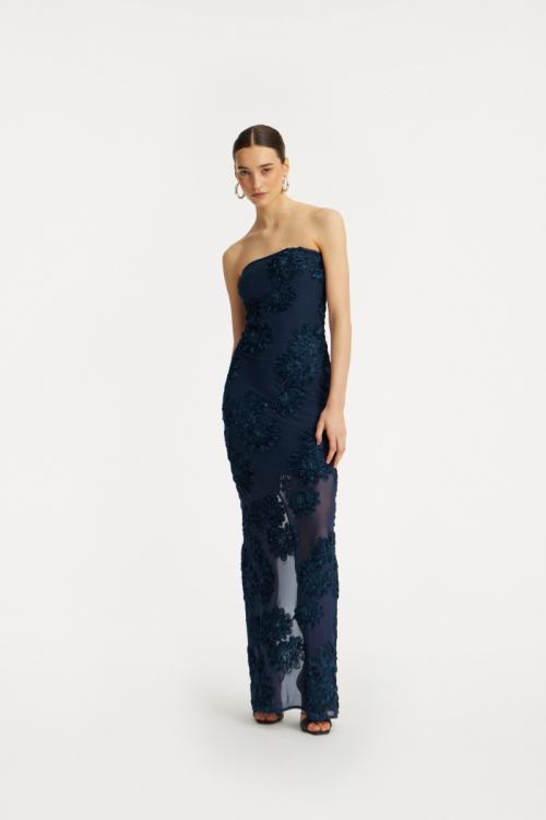 3D Mesh Maxi  Dress - Blue Print 
