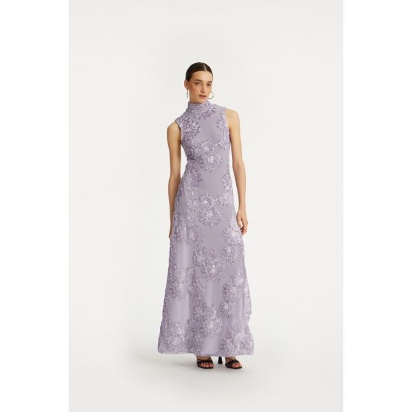 Flower Mesh Maxi Dress - Lavender Aura 