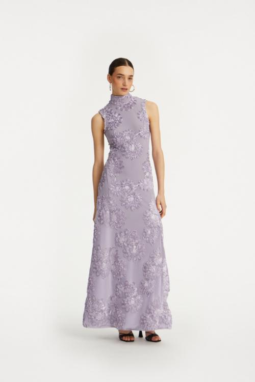 Flower Mesh Maxi Dress - Lavender Aura 