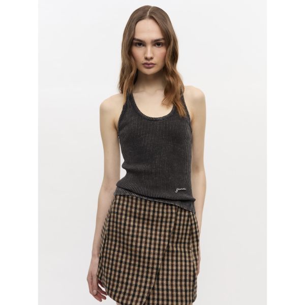 Heavy Rib Jersey Tank Top Black Washed