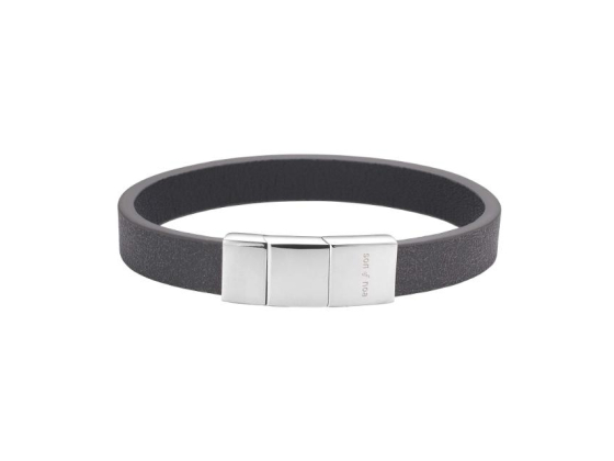 Armbånd svart kalveskinn, stål - 10mm 