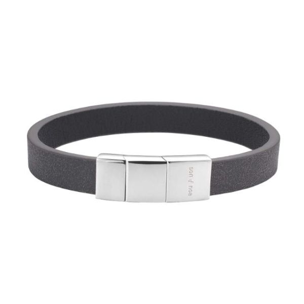 Armbånd svart kalveskinn, stål - 10mm 