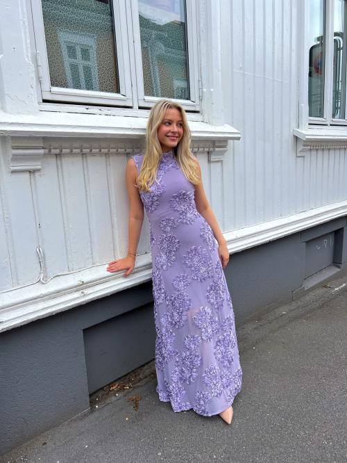 Flower Mesh Maxi Dress - Lavender Aura 