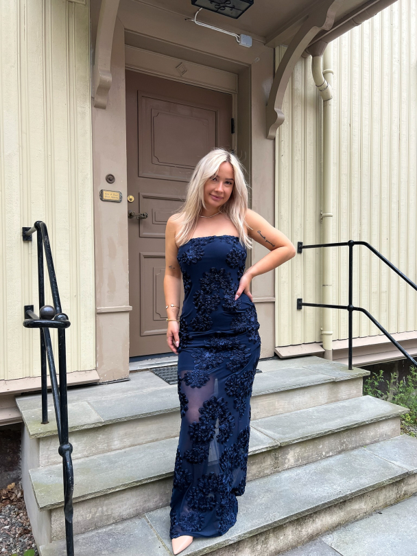 3D Mesh Maxi  Dress - Blue Print  - Image 2