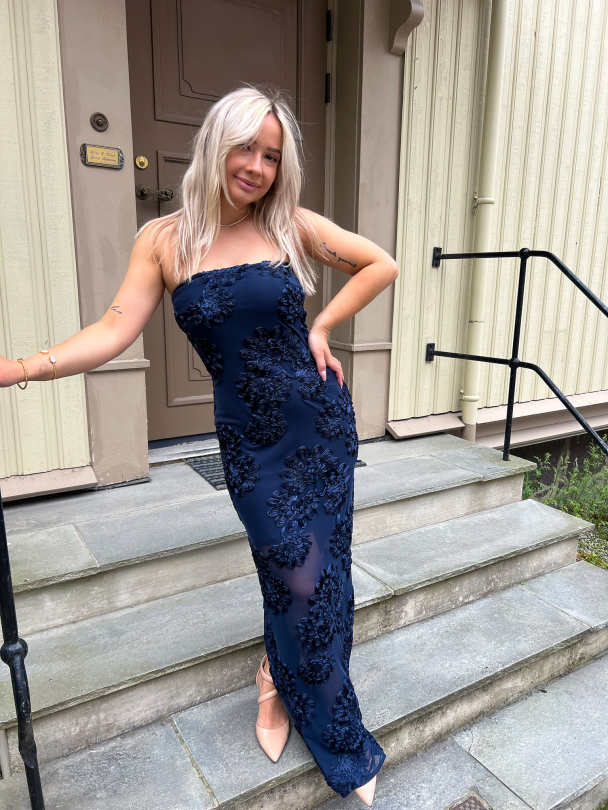3D Mesh Maxi  Dress - Blue Print  - Image 3