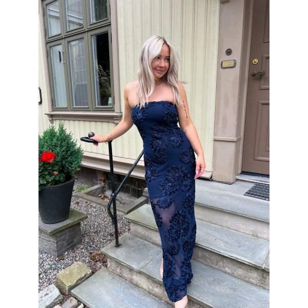 3D Mesh Maxi  Dress - Blue Print 