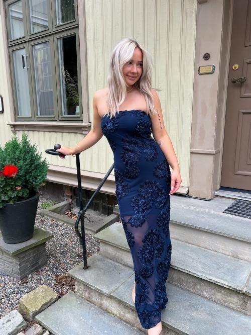 3D Mesh Maxi  Dress - Blue Print 
