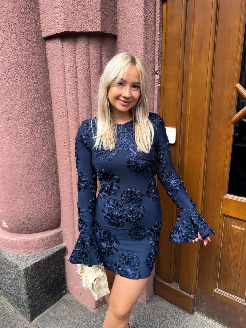 3D Mesh Mini Dress - Blue Print 