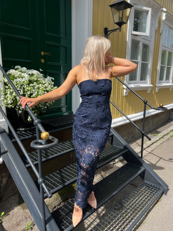 3D Lace Midi Dress - Dark Blue - Image 1