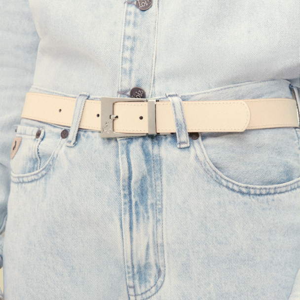 Ember Leather Belt Silver - Ecru/Beige  - Image 1
