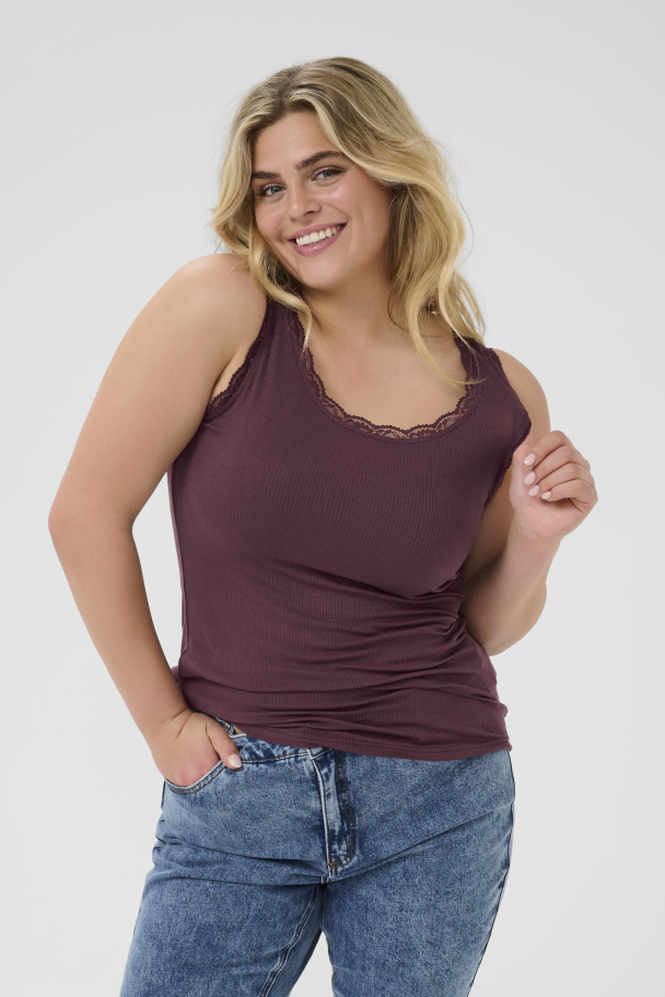 Kaffe Curve Omia singlet med blondekant - Image 1