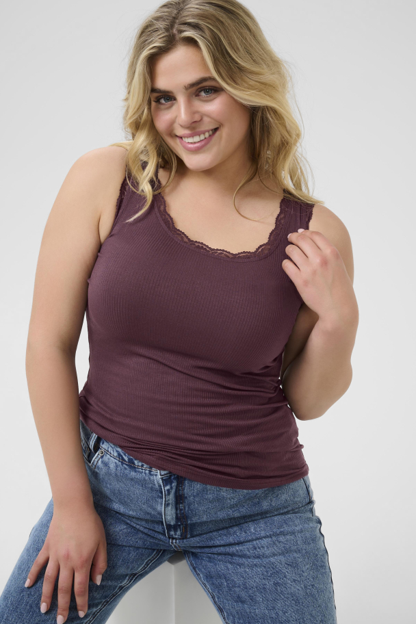 Kaffe Curve Omia singlet med blondekant - Image 4