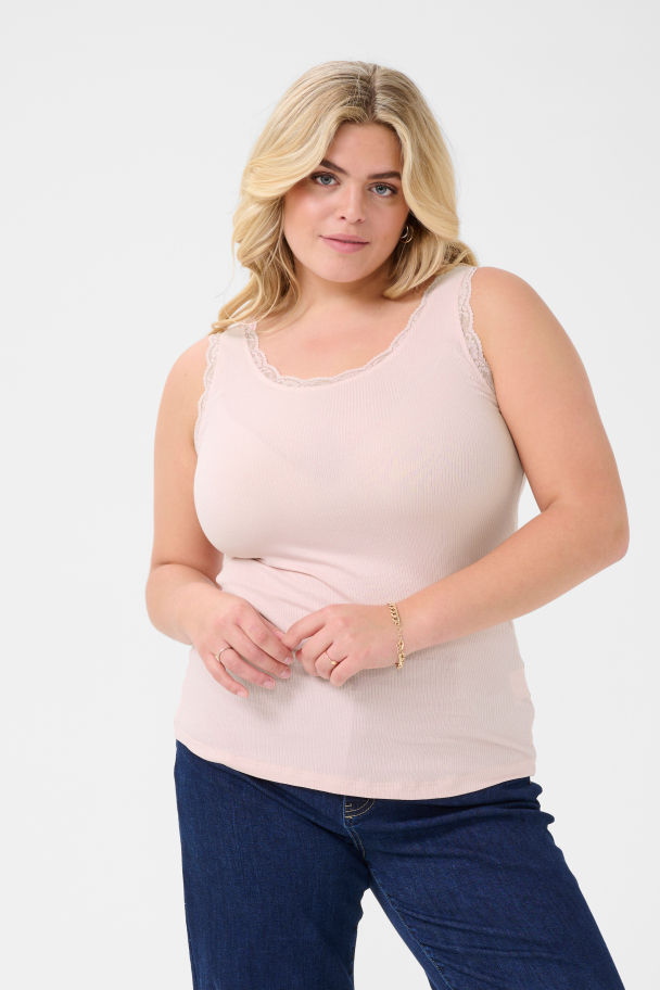 Kaffe Curve Omia singlet med blondekant - Image 1