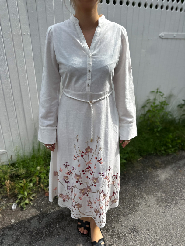 Linen Collared Dress - White  - Image 1
