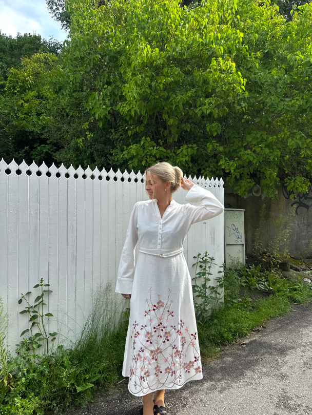 Linen Collared Dress - White  - Image 4