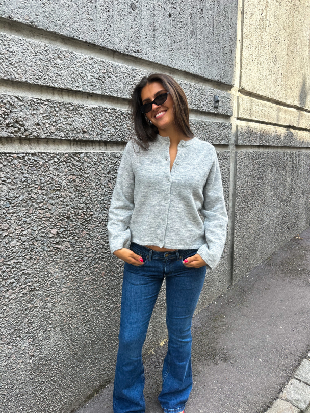 Lulu New Knit Cardigan - Light Grey Melange  - Image 3