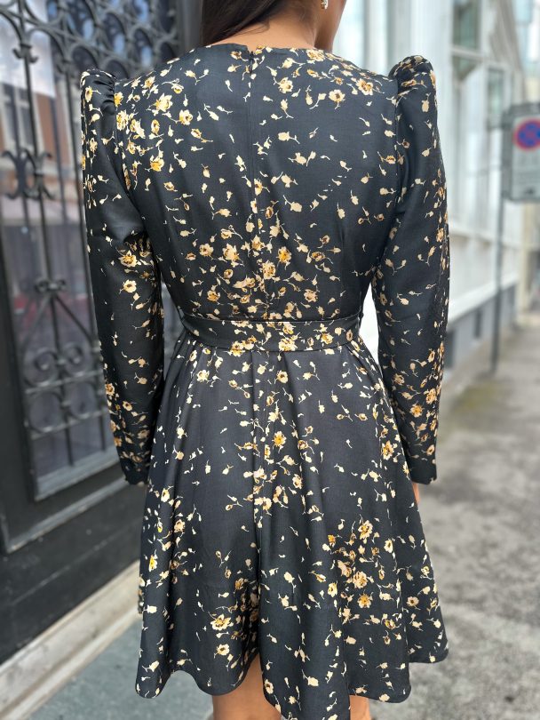Tailored Satin Belt Dress - Black Rose - Image 2