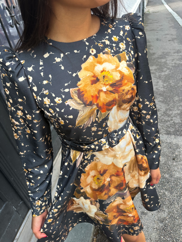 Tailored Satin Belt Dress - Black Rose - Image 5