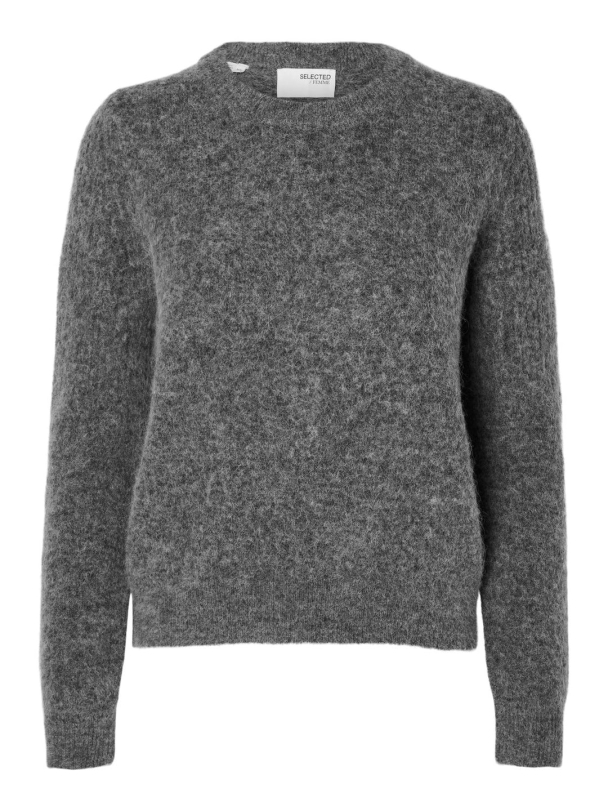 Sia Ras Knit New O-Neck - Medium Grey Melange - Image 2