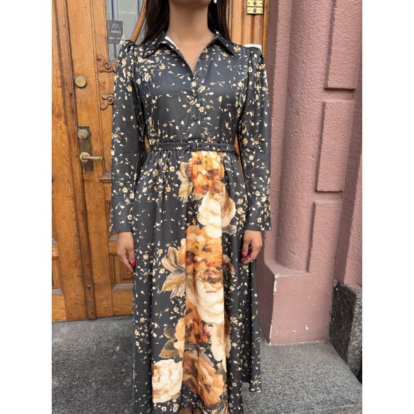 Tailored Satin Shirt Dress - Black Rose