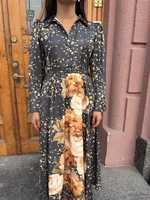 Tailored Satin Shirt Dress - Black Rose