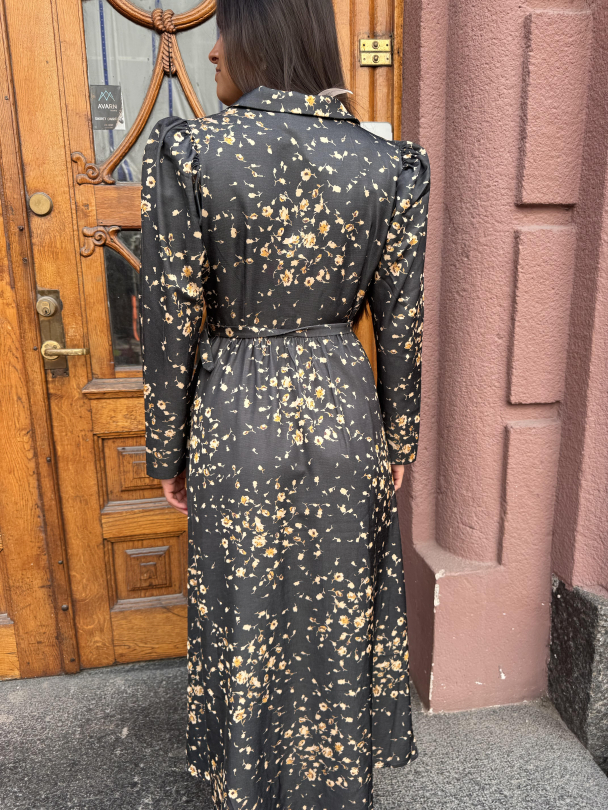 Tailored Satin Shirt Dress - Black Rose - Image 4