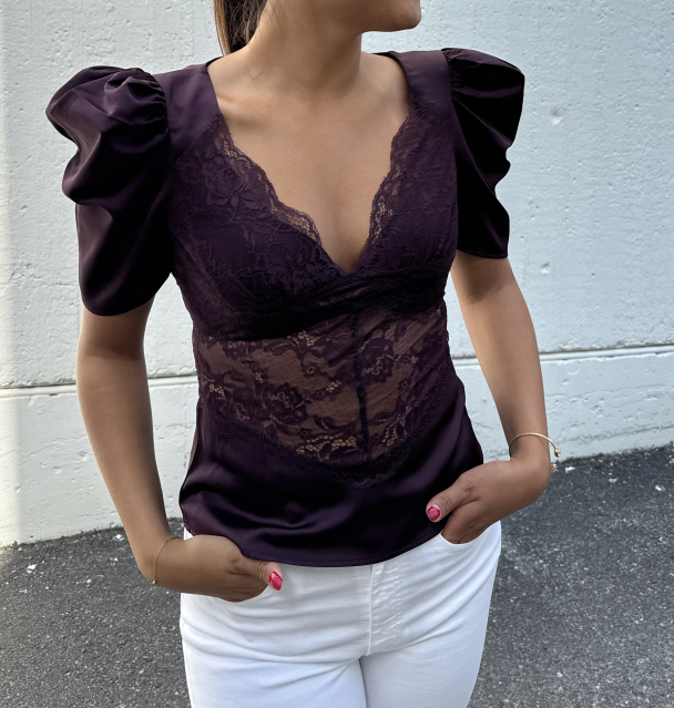 Francis Lace Top - Burgundy - Image 1