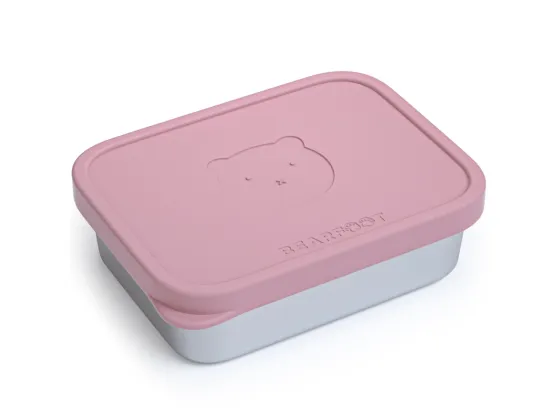 Matboks i rustfritt stål med silikonlokk rosa