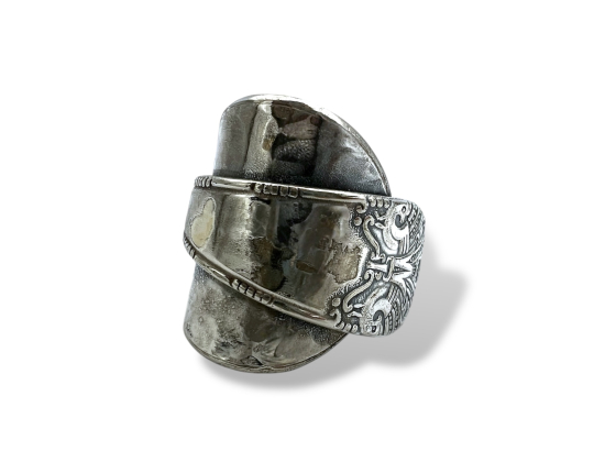 Oksidert sølvbestikk ring m. skjeblad