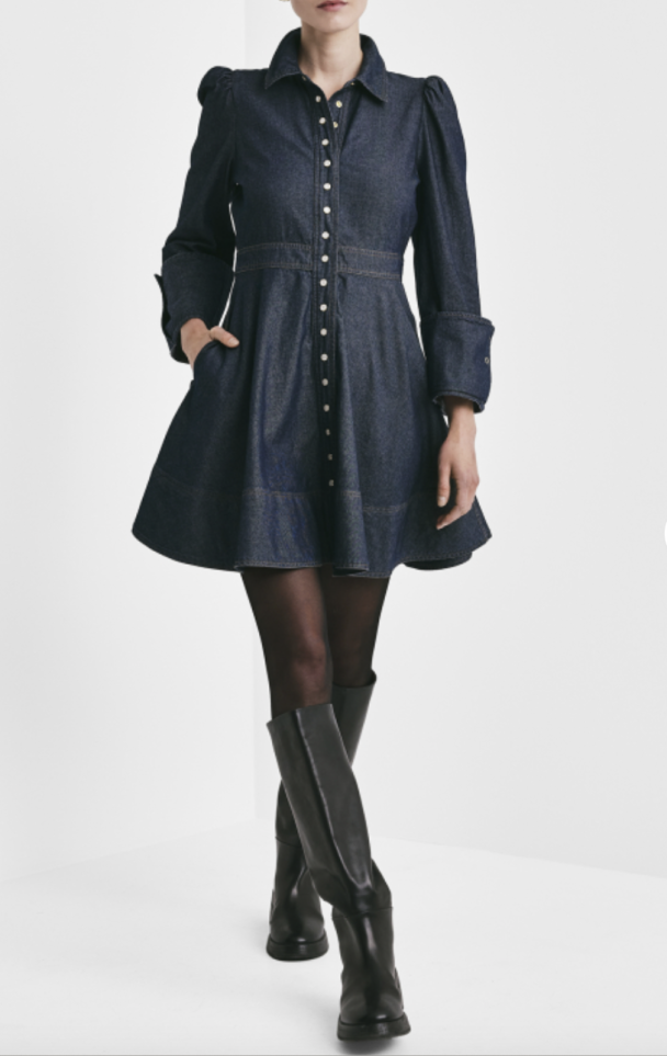 Denim Mini Dress - Dark Blue  - Image 3