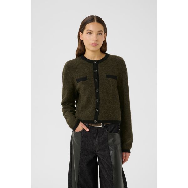 Alpha Contrast Cardigan - Olive Melange/Black 
