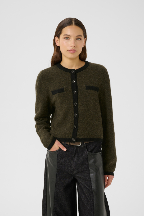 Alpha Contrast Cardigan - Olive Melange/Black  - Image 2