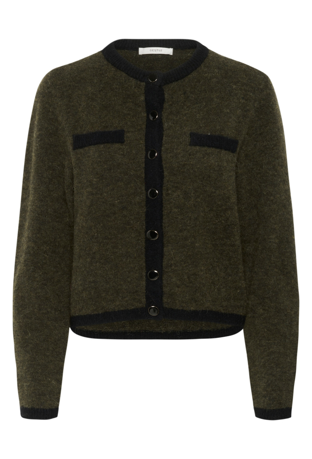 Alpha Contrast Cardigan - Olive Melange/Black  - Image 3