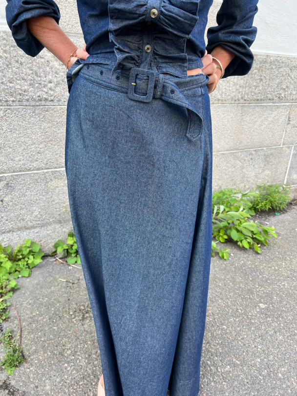 Denim Maxi Skirt - Dark Blue  - Image 3