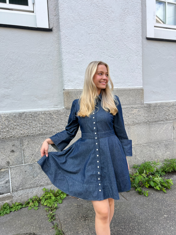 Denim Mini Dress - Dark Blue  - Image 1