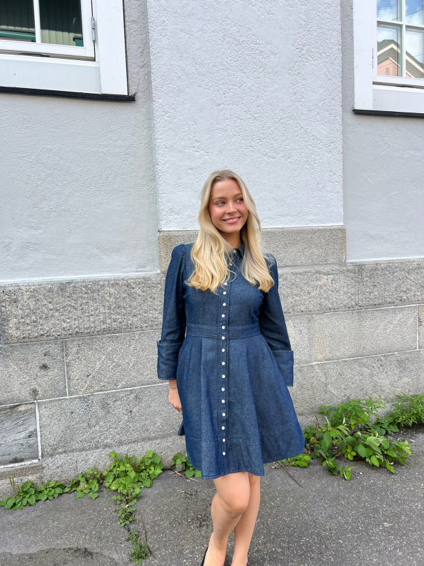 Denim Mini Dress - Dark Blue  - Image 4