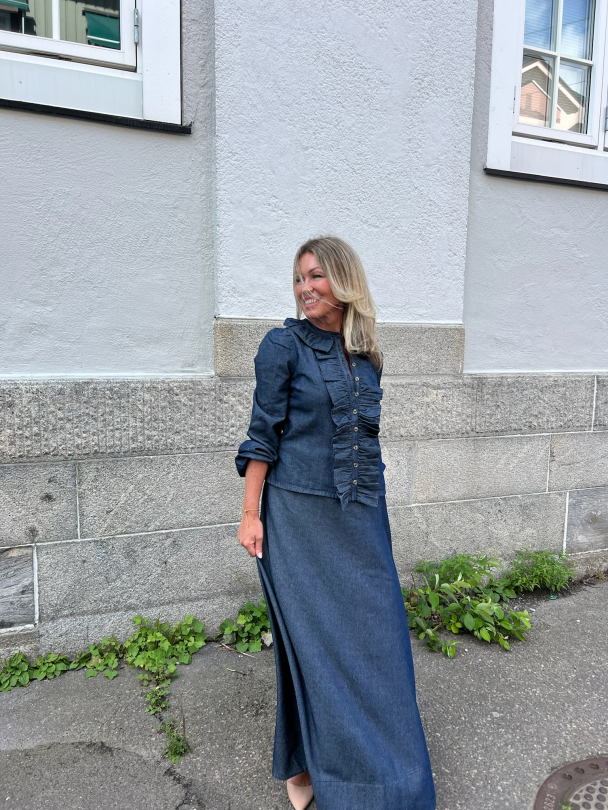 Denim Maxi Skirt - Dark Blue  - Image 4
