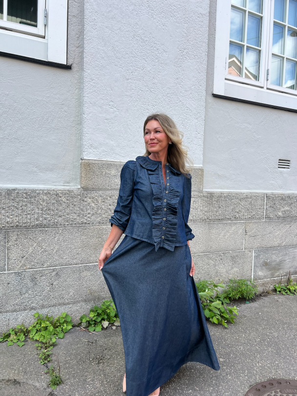 Denim Flounce Blouse  - Dark Blue  - Image 2