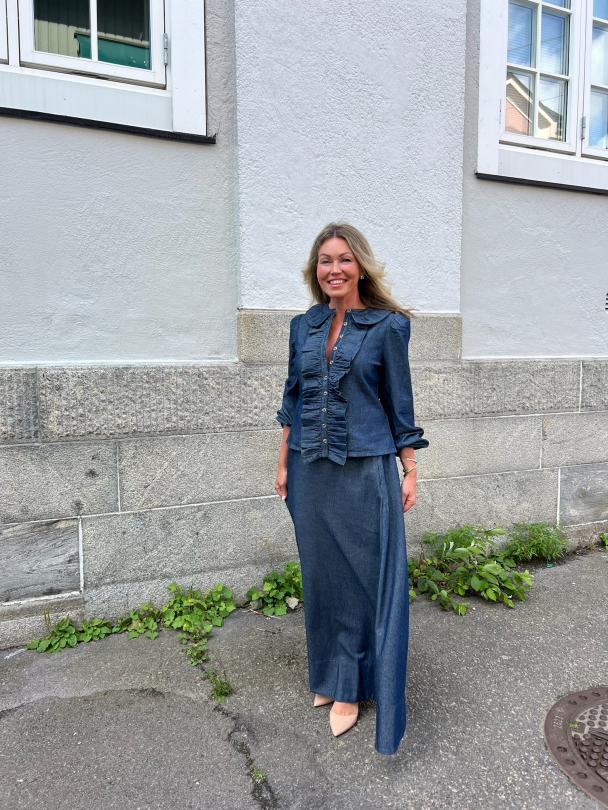 Denim Flounce Blouse  - Dark Blue  - Image 3