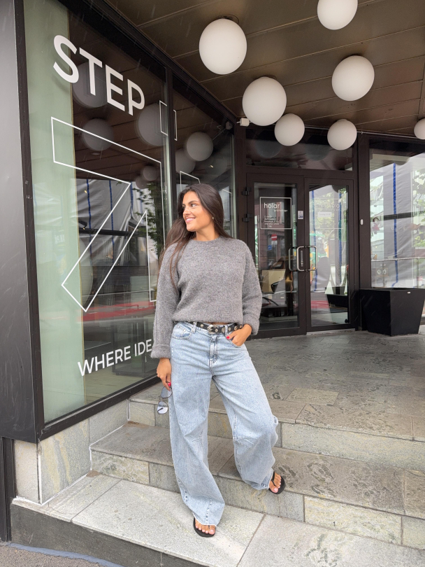 Sia Ras Knit New O-Neck - Medium Grey Melange - Image 4