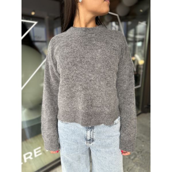 Sia Ras Knit New O-Neck - Medium Grey Melange