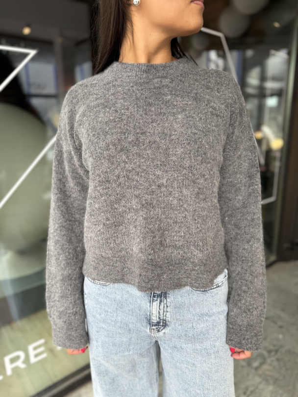 Sia Ras Knit New O-Neck - Medium Grey Melange - Image 1