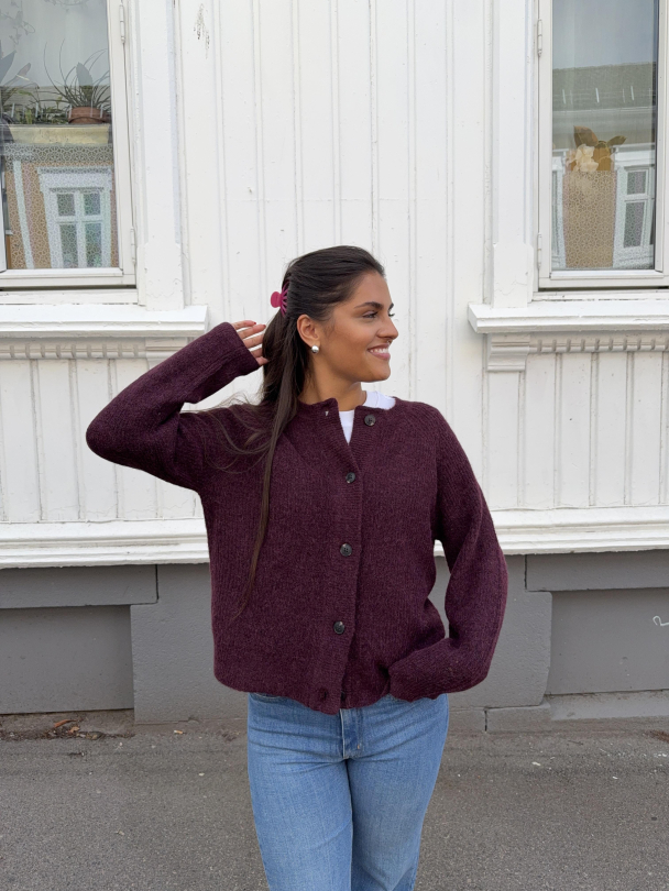 Lulu Knit Short Cardigan - Fig/Melange - Image 3