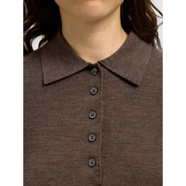 Thea Knit Wool Collar Neck Brown