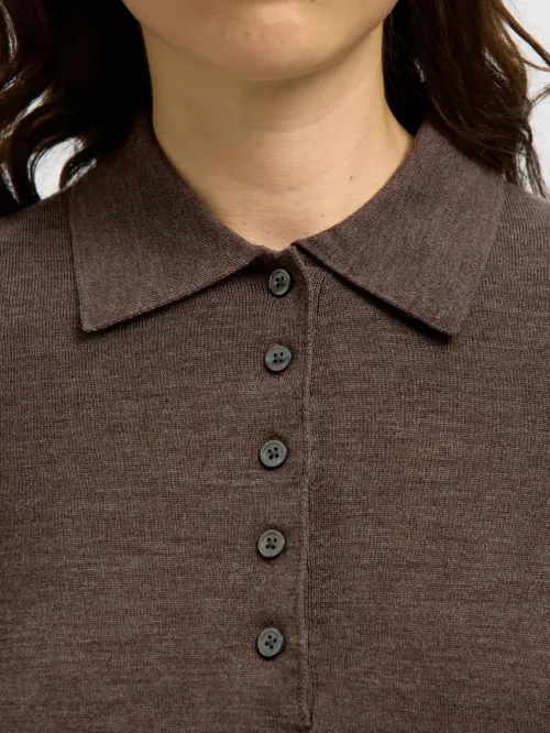 Thea Knit Wool Collar Neck Brown