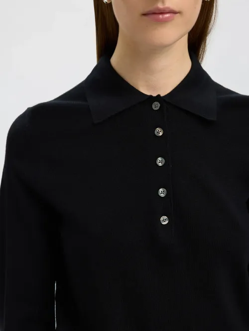 Thea Knit Wool Collar Neck Blk
