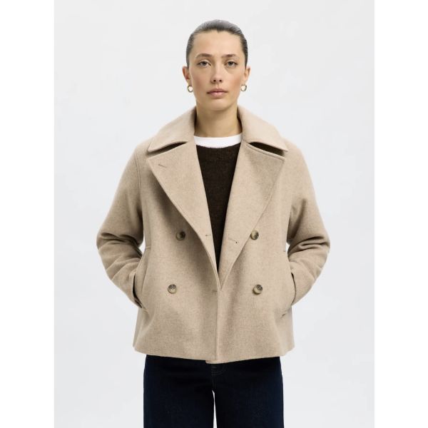 Alma Short Wool  Blend Jacket - Sandshell 