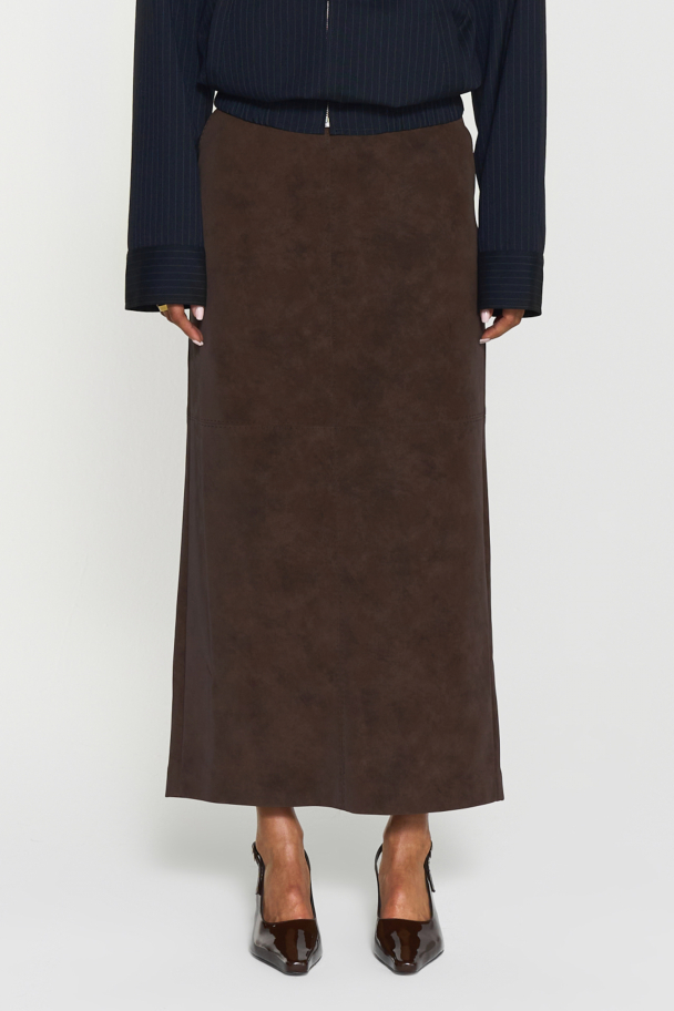 Yara Faux Suede Skirt - Mocha Brown  - Image 1