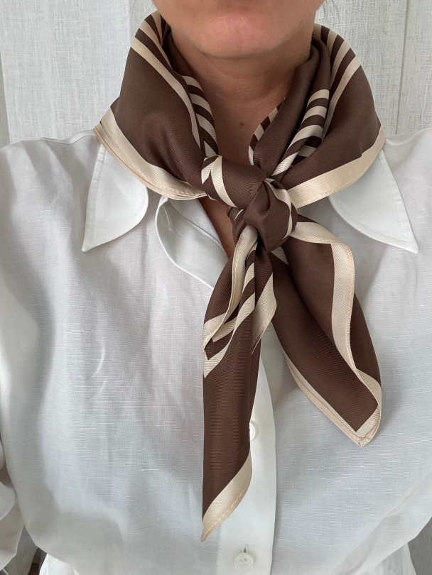 Striped Scarf - Mocha Mousse/Cream- 65 cm - Image 2