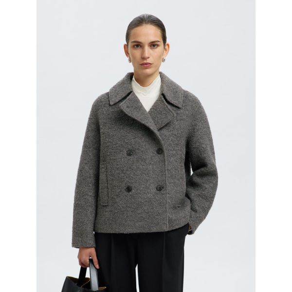Alma Boucle Wool  Blend Jacket - Medium Grey Melange